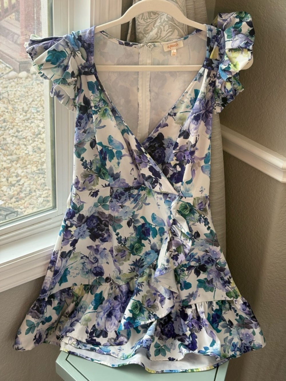 Floral Wrap Ruffle Dress in Blue & Purple